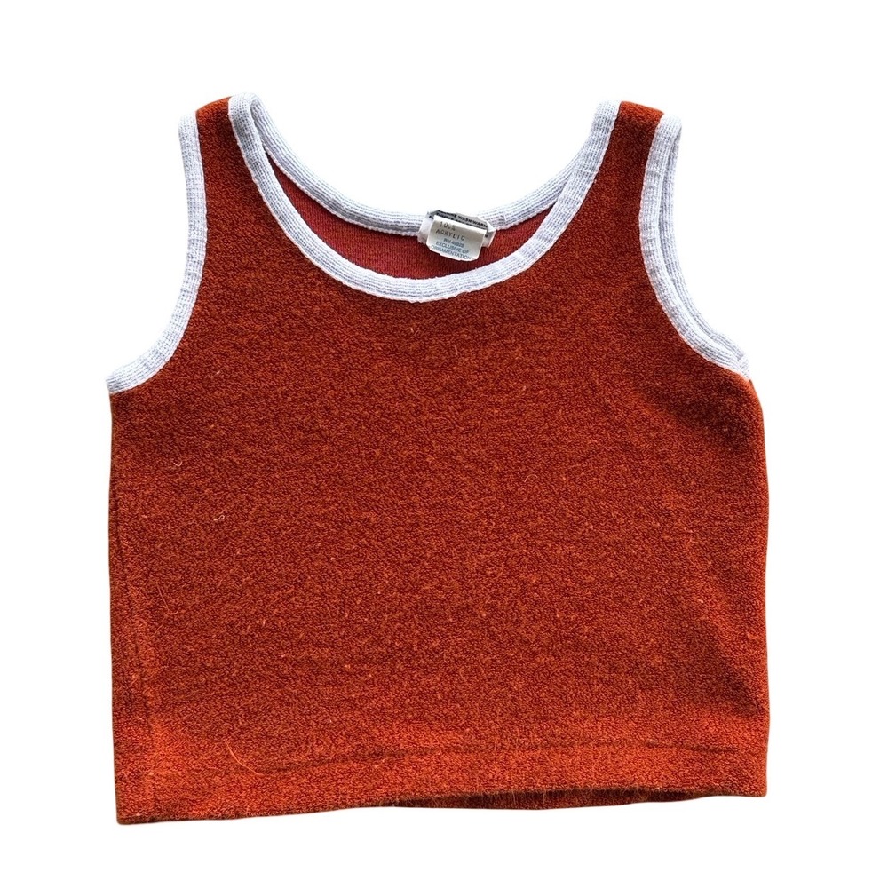Vintage Brig-A-Knits Kids Orange Terry Cloth Ringer Tank Top Size 3 70s Retro